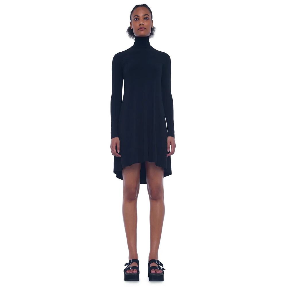 Norma Kamali Women's Black Stretch Long Sleeve Turtleneck Swing Dress Size XS/34